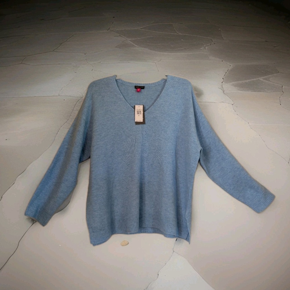 New Vince Camuto Women's Plus V Neck Sweater Long Sleeve Pullover Lt Blue 2x 3X